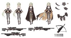 Rule 34 | 1girl, absurdres, airbow, alternate costume, anti-materiel rifle, belt, bolt action, boots, bow (weapon), bowgun, cape, commentary, dagger, drone, full body, girls&#039; frontline, green hair, gun, highres, jewelry, knife, looking at viewer, mcmillan tac-50, mismatched sclera, necklace, official alternate costume, pantyhose, pointy ears, rifle, sleeveless, sniper rifle, tac-50 (elf helsing) (girls&#039; frontline), tac-50 (girls&#039; frontline), terras, torn clothes, torn legwear, weapon, white background