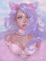 Rule 34 | 1girl, absurdres, artist name, bishoujo senshi sailor moon, blue eyes, bra, choker, cone hair bun, crescent, crescent facial mark, crying, double bun, earrings, facial mark, hair bun, heart, heart-shaped pupils, highres, jewelry, long hair, looking at viewer, luna (sailor moon), luna (sailor moon) (human), moon, parted lips, personification, purple hair, rena illusion, ribbon, solo, star (symbol), symbol-shaped pupils, underwear