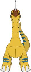 Rule 34 | brachimon, colored skin, digimon, digimon (creature), dinosaur, solo, tail, yellow skin