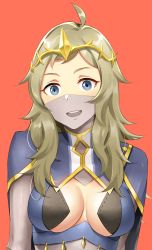 Rule 34 | 1girl, absurdres, ahoge, alternate costume, blonde hair, blue eyes, breasts, commission, commissioner upload, cosplay, fire emblem, fire emblem fates, highres, igni tion, long hair, looking at viewer, medium breasts, nintendo, nyx (fire emblem), nyx (fire emblem) (cosplay), open mouth, ophelia (fire emblem), orange background, solo, tiara, upper body, veil