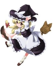 Rule 34 | 1girl, blonde hair, broom, broom riding, brown eyes, female focus, hand on headwear, hat, kirisame marisa, shie, shie (m417), solo, touhou, witch, witch hat