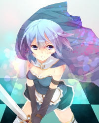 Rule 34 | (21)suke, 10s, 1girl, absurdres, bad id, bad pixiv id, bare shoulders, blue eyes, blue hair, breasts, cape, cleavage, detached sleeves, frills, gloves, highres, magical girl, mahou shoujo madoka magica, mahou shoujo madoka magica (anime), matching hair/eyes, mihatarou, miki sayaka, short hair, solo, sword, tears, thighhighs, weapon