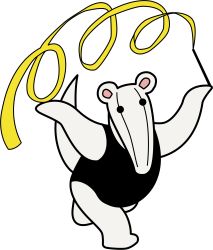 Rule 34 | 10s, anteater, close-up, emblem, girls und panzer, heita0524, highres, holding, leotard, no humans, ribbon, simple background, standing, transparent background, white background