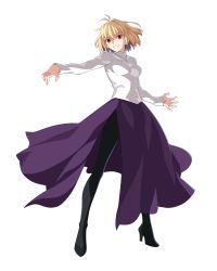 Rule 34 | 1girl, antenna hair, arcueid brunestud, black pantyhose, blonde hair, border, closed mouth, commentary request, fingernails, full body, hair between eyes, highres, jewelry, long skirt, long sleeves, looking at viewer, melty blood, melty blood: type lumina, necklace, official art, outside border, pantyhose, purple skirt, rectangle, red arcueid, red eyes, shadow, short hair, single hair intake, skirt, smile, solo, sweater, takeuchi takashi, tsukihime, tsukihime (remake), turtleneck, turtleneck sweater, white border, white sweater
