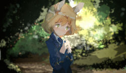 Rule 34 | 1girl, :/, absurdres, amelie planchard, animal ears, blonde hair, blurry, depth of field, embarrassed, green eyes, highres, kabuyama kaigi, military, military uniform, necktie, outdoors, own hands together, rabbit girl, short hair, sketch, solo, strike witches: katayoku no majo-tachi, tree, uniform, world witches series