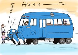 Rule 34 | bus, child, ghost in the shell, highres, mecha, motor vehicle, riding, robot, sweat, tachikoma, uchiyan-uchizum, vehicle