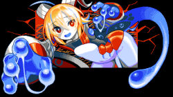 Rule 34 | 16-bit, 1girl, alien, bent over, blaster master zero (series), blaster master zero 3, blonde hair, blue hair, clone, detached arm, dripping, evil eve (blaster master zero 3), female focus, highres, looking at viewer, monster girl, multicolored hair, official art, open mouth, pale skin, red eyes, screencap, slime (substance), slime girl, smile, solo, tail, tongue, two-tone hair