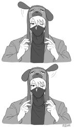 Rule 34 | 1boy, animal hat, face mask, feenie, hair between eyes, hat, hatake kakashi, looking at viewer, male focus, mask, mouth mask, naruto, naruto (series), one-eyed, one eye closed, puppet, scar, scar across eye, sequential, short hair, signature, simple background, sketch, solo, white background