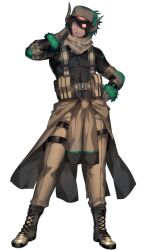 Rule 34 | 1boy, boots, brown hair, brown pants, brown scarf, creatures (company), cross-laced footwear, dark-skinned male, dark skin, full body, game freak, gen 6 pokemon, gloves, green hair, hand on own neck, hand up, hat, katagiri hachigou, lace-up boots, legs apart, male focus, multicolored hair, nintendo, open mouth, orange eyes, pants, personification, pokemon, scarf, short hair, simple background, solo, standing, striped clothes, striped scarf, trevenant, two-tone hair, vertical-striped clothes, vertical-striped scarf, white background
