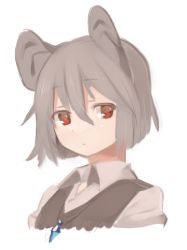 Rule 34 | 1girl, akagashi hagane, animal ears, collared shirt, grey hair, jewelry, looking away, lowres, mouse (animal), mouse ears, nazrin, necklace, pendant, red eyes, shirt, short hair, simple background, solo, touhou, upper body, vest, white background