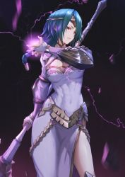 Rule 34 | 1girl, absurdres, axe, braid, braided ponytail, breasts, circlet, covered navel, fire emblem, fire emblem heroes, green hair, highres, holding, holding axe, large breasts, nintendo, purple eyes, solo, thorr (fire emblem), upper body, yasu (segawahiroyasu)
