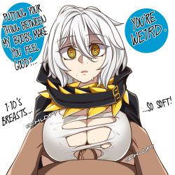 Rule 34 | 10s, 1boy, 1girl, absurdres, bandai, bandai namco, black cloak, breasts, censored, center opening, cleavage, cloak, clothed female nude male, clueless, code vein, colorized, dress, ekz (robotekz), english text, erection, eye contact, groping, hair between eyes, hand on breast, hetero, highres, hood, hooded cloak, io (code vein), large breasts, looking at another, looking at viewer, lying, md5 mismatch, namco, nude, on back, paizuri, paizuri on lap, paizuri under clothes, pale skin, parted lips, penis, perpendicular paizuri, pov, ringed eyes, robe, rubbing, shirt, short hair, simple background, solo focus, sound effects, speech bubble, sweat, tagme, talking, talking to viewer, third-party edit, torn clothes, torn shirt, uncensored, vampire, white background, white dress, white hair, yellow eyes