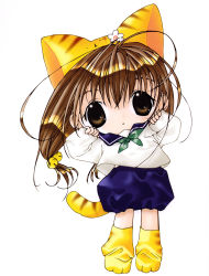 Rule 34 | 1girl, :o, animal ears, brown eyes, brown hair, cat ears, cat tail, child, di gi charat, highres, koge donbo, looking at viewer, puchiko, simple background, solo, tail
