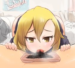 Rule 34 | 1boy, black jacket, blonde hair, bottomless, commentary request, cookie (touhou), eating, feet out of frame, genderswap, genderswap (ftm), hair between eyes, hijiki (seaweed), jacket, kirisame marisa, long hair, male focus, open mouth, otemoto (baaaaloooo), plate, poster (object), pubic hair, rei (cookie), seaweed, sexually suggestive, solo, stuffed animal, stuffed dolphin, stuffed toy, table, tongue, tongue out, touhou, yellow eyes