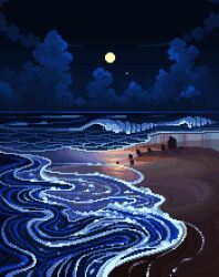 Rule 34 | beach, cloud, full moon, horizon, jubilee (8pxl), moon, night, night sky, no humans, ocean, original, outdoors, pixel art, scenery, sky, water, waves