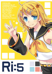 Rule 34 | 1girl, blonde hair, blue eyes, cover, cover page, kagamine rin, short hair, smile, solo, star (symbol), tamura hiro, vocaloid