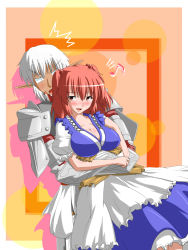 Rule 34 | 00s, 1boy, 1girl, armor, bad id, bad pixiv id, blush, buront, crossover, dress, final fantasy, final fantasy xi, fueiku, onozuka komachi, open mouth, pointy ears, puffy short sleeves, puffy sleeves, red hair, short sleeves, silver hair, the iron of yin and yang, touhou