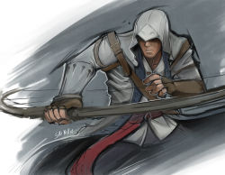 Rule 34 | 1boy, assassin&#039;s creed, assassin&#039;s creed (series), assassin&#039;s creed iii, bow (weapon), connor kenway, fingerless gloves, gloves, hood, male focus, sho-n-d, solo, weapon