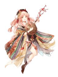 Rule 34 | 1girl, beartoris, brown eyes, cherry blossoms, food fantasy, full body, hair ornament, hat, highres, laba congee (food fantasy), long hair, looking at viewer, official art, pale skin, pink hair, second-party source, simple background, solo, traditional clothes, transparent background