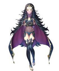 Rule 34 | 1girl, black hair, black nails, bodystocking, bracelet, breasts, cape, facial mark, female focus, fingernails, fire emblem, fire emblem fates, fire emblem heroes, forehead mark, full body, highres, jewelry, kousei horiguchi, long hair, mouth veil, nail polish, navel, nintendo, nyx (fire emblem), official art, red eyes, see-through, simple background, small breasts, solo, thighhighs, tiara, toeless footwear, toenail polish, toenails, transparent background, veil