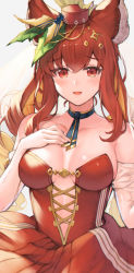 Rule 34 | 1girl, animal ears, anthuria, anthuria (holiday), bad id, bad pixiv id, blue choker, blue ribbon, breasts, choker, cleavage, collarbone, commentary request, erune, granblue fantasy, hair ornament, hat, highres, koretsuki azuma, looking at viewer, md5 mismatch, medium breasts, red eyes, red hair, red hat, resolution mismatch, ribbon, ribbon choker, solo, source smaller, upper body