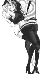Rule 34 | 2girls, absurdres, arms behind head, ass, black hair, blonde hair, breast press, breasts, buttons, cleavage, closed eye, domino (one piece), dress, heels, highres, holding head, hug, kiss, long hair, multiple girls, nico robin, one piece, pants, rebis, symmetrical docking, tall female, tight clothes, tight dress, tight pants, tongue, french kiss, uniform, yuri
