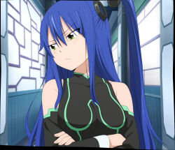 Rule 34 | 1girl, anime screenshot, blue hair, breasts, eden&#039;s zero, green eyes, highres, labilia christy, long hair, medium breasts, screencap, solo, stitched, third-party edit