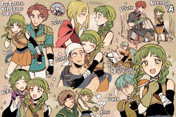 Rule 34 | ..., 3girls, 6+boys, aqua hair, armor, bandages, bandana, bead necklace, beads, belt, blonde hair, blouse, blush, boots, bow (weapon), braid, brother and sister, brown hair, cape, capelet, character name, copyright name, crossed legs, dart (fire emblem), eyebrows, closed eyes, face-to-face, fingerless gloves, fire emblem, fire emblem: the blazing blade, gloves, green hair, hairband, heart, horse, horseback riding, hug, hug from behind, imagining, index finger raised, indian style, jewelry, kneeling, knight, looking at another, louise, lowen (fire emblem), multiple boys, multiple girls, multiple persona, necklace, nino (fire emblem), nintendo, noshima, open mouth, pent, profile, raven (fire emblem), rebecca (fire emblem), red hair, riding, sain (fire emblem), shirt, short hair, siblings, sitting, skirt, slap mark, slapping, smile, sparkle, spoken character, spoken ellipsis, sweatdrop, twin braids, weapon, wil (fire emblem), will (fire emblem), wrist guards