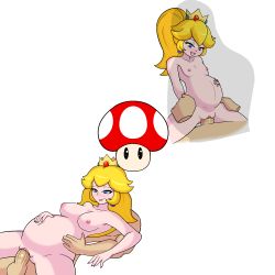 Rule 34 | blonde hair, blue eyes, breasts, crown, highres, mario (series), nintendo, penis, ponytail, pregnant, princess peach, pussy, santystuff, small breasts, super mario bros. 1, uncensored, vaginal, aged down