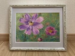 Rule 34 | animal, autumn, bee, bug, flower, grass, highres, insect, no humans, norako pastel, original, painting (medium), photo (medium), picture frame, pink flower, plant, purple flower, realistic, still life, traditional media