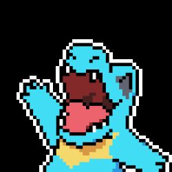 Rule 34 | ^ ^, animal focus, animated, animated gif, arm up, closed eyes, creatures (company), fangs, game freak, gen 2 pokemon, happy, looping animation, lowres, nintendo, no humans, open mouth, outline, pixel art, pokemon, pokemon (creature), simple background, smile, solo, tongue, totodile, transparent background, upper body, waving, white outline, wisgarus