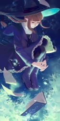 Rule 34 | 1girl, artist request, bad id, bad pixiv id, blunt bangs, book, boots, braid, brown hair, bubble, dress, funamusea, hat, oounabara to wadanohara, pointy ears, sailor dress, sidelocks, solo, twin braids, underwater, wadanohara, witch, witch hat