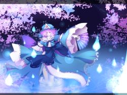 Rule 34 | 1girl, bad id, bad pixiv id, bug, butterfly, dress, hand fan, female focus, ghost, hat, bug, japanese clothes, nature, pale skin, pink eyes, pink hair, plant, saigyouji yuyuko, short hair, solo, touhou, yume koucha