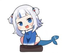 Rule 34 | 1girl, animated, blue eyes, blue hair, blue hoodie, blush, blush stickers, chibi, closed eyes, closed mouth, collaboration, english text, fins, fish tail, full body, gawr gura, hololive, hololive english, hood, hoodie, live2d, looking at viewer, looping animation, medium hair, momijiloop, motion lines, multicolored hair, open mouth, robotic vacuum cleaner, shark tail, sharp teeth, short twintails, silver hair, simple background, smile, solo, streaked hair, tail, tail wagging, teeth, totora, twintails, two-tone hair, two side up, video, virtual youtuber, white background
