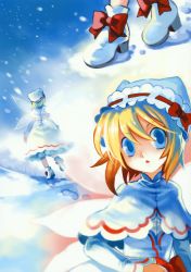 Rule 34 | 1girl, absurdres, blonde hair, blue eyes, cat.lqe, catlqe, female focus, hakoiri nekohime, hat, highres, lily white, short hair, snow, solo, touhou, wings