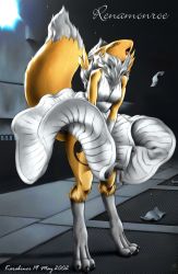 Rule 34 | 00s, 1girl, 2002, cosplay, digimon, digimon (creature), digimon tamers, dress, female focus, full body, furry, karabiner, marilyn monroe, marilyn monroe (cosplay), renamon, solo, standing, tail, what