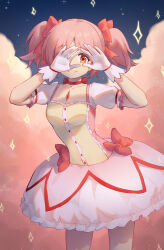 Rule 34 | 1girl, absurdres, gloves, highres, kaname madoka, looking at viewer, magical girl, mahou shoujo madoka magica, pink eyes, pink hair, pmg, puffy sleeves, smile, solo, white gloves