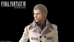 Rule 34 | 1boy, 3d, black background, blonde hair, blue eyes, buttons, closed mouth, coat, collar, final fantasy, final fantasy vii, final fantasy vii remake, formal, grey shirt, highres, looking to the side, male focus, necktie, nomura tetsuya, official art, roberto ferrari, rufus shinra, shirt, short hair, simple background, solo, square enix, suit, title, white coat, zipper