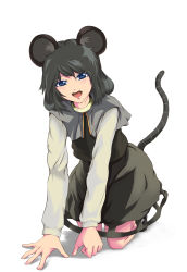 Rule 34 | 1girl, animal ears, bad id, bad pixiv id, female focus, full body, gakkun, grey hair, highres, mouse ears, nazrin, open mouth, simple background, solo, tail, touhou, white background