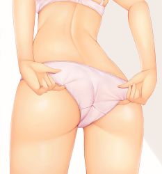 Rule 34 | 1girl, adjusting clothes, adjusting panties, ass, ass focus, bra, from behind, grey background, head out of frame, highres, minato ojitan, original, panties, skindentation, solo, two-tone background, underwear, underwear only, wedgie, white background, white bra, white panties