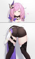 Rule 34 | 1girl, absurdres, artist name, artist request, ass, black shorts, boots, breasts, cameltoe, closed eyes, elysia (honkai impact), hair ornament, highres, honkai (series), honkai impact 3rd, motion lines, pink hair, pointy ears, shiny clothes, shiny skin, short shorts, shorts, solo, struggling, stuck, thigh boots, thighhighs, through wall