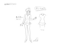 Rule 34 | 1990s (style), 1girl, alternate costume, bishoujo senshi sailor moon, bishoujo senshi sailor moon s, casual, character sheet, closed mouth, kino makoto, long hair, looking at viewer, monochrome, multiple views, official art, open mouth, ponytail, retro artstyle, scan, smile, solo, standing, toei animation, translation request, white background, wide hips
