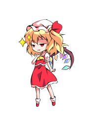 Rule 34 | 1girl, ascot, black eyes, blonde hair, chibi, clip studio paint (medium), collared dress, crystal, dairi, dress, flandre scarlet, frills, full body, hair between eyes, hair ribbon, hand up, hat, jewelry, looking to the side, mob cap, multicolored wings, one side up, open mouth, puffy short sleeves, puffy sleeves, red dress, red eyes, red footwear, red ribbon, ribbon, shirt, shoes, short hair, short sleeves, simple background, smile, smug, socks, solo, standing, star (symbol), tachi-e, touhou, transparent background, white background, white hat, white shirt, white socks, wings, yellow ascot