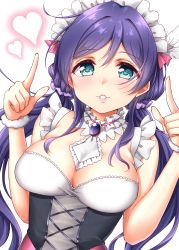 Rule 34 | 1girl, absurdres, aqua eyes, artist name, artist request, blush, breasts, cleavage, female focus, green eyes, heart, highres, large breasts, long hair, looking at viewer, love live!, love live! school idol festival, love live! school idol project, low twintails, maid, mogyutto &quot;love&quot; de sekkin chuu!, parted lips, purple hair, solo, takochan77, tojo nozomi, twintails