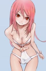 Rule 34 | 1girl, areola slip, bad id, bad pixiv id, bare shoulders, breasts, clothes pull, highres, long hair, lucia, lucia (pangya), one-piece swimsuit, one-piece swimsuit pull, pangya, pink eyes, pink hair, red eyes, smile, solo, swimsuit, yummy yoi