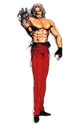Rule 34 | 1boy, cable, cyborg, heterochromia, highres, joints, male focus, mechanical arms, mori toshiaki, official art, omega rugal, robot joints, rugal bernstein, silver hair, single mechanical arm, snk, solo, the king of fighters, the king of fighters &#039;95, topless male