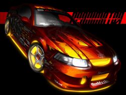 Rule 34 | car, ford, ford mustang, ford mustang sn95, glowing, highres, motor vehicle, no humans, original, red car, saleen, sports car, toonzoku, vehicle focus