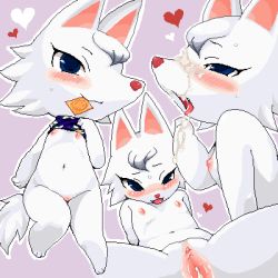 Rule 34 | 1girl, agemono, aliasing, animal crossing, blue eyes, blush, breasts, condom, cum, female focus, furry, furry female, heart, lowres, multiple views, nintendo, nipples, no humans, oekaki, pussy, source request, tail, tongue, uncensored, whitney (animal crossing), wolf