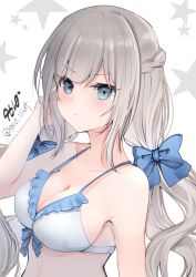 Rule 34 | 1girl, 9610 (kuroto), artist name, bare arms, bare shoulders, bikini, blue eyes, blush, breasts, cleavage, closed mouth, collarbone, grey hair, highres, kantai collection, large breasts, long hair, maryland (kancolle), signature, solo, swimsuit, twitter username, upper body, white bikini