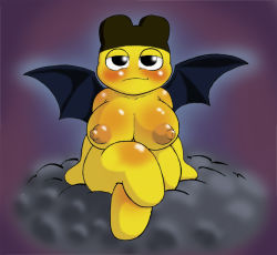 Rule 34 | 1girl, blush, breasts, censored, crossed legs, devil mametchi, devilgotchi, facing viewer, full body, gotobeido, huge breasts, looking at viewer, mametchi, solo, tagme, tamagotchi